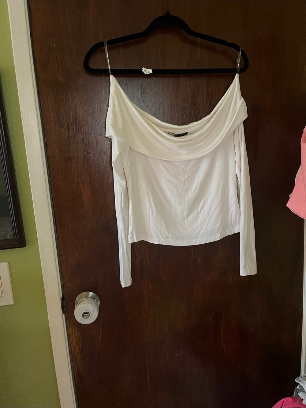 Final Touch White Off-Shoulder Draped Long Sleeve Top